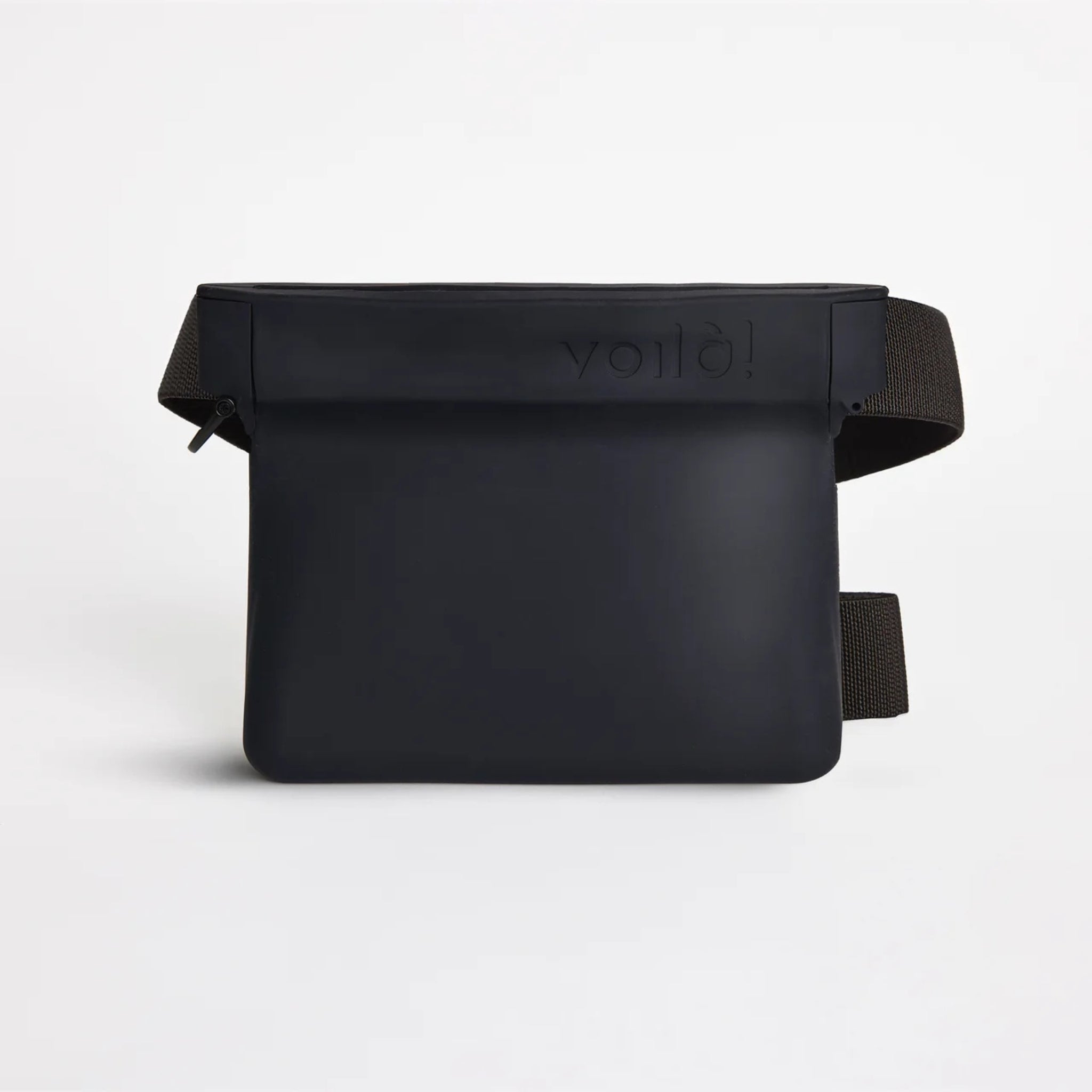 Front view of the Charcoal Ultimate Treat Pouch The Large by Voilà Pets with adjustable black belt