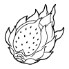 Black and white line drawing of a dragon fruit