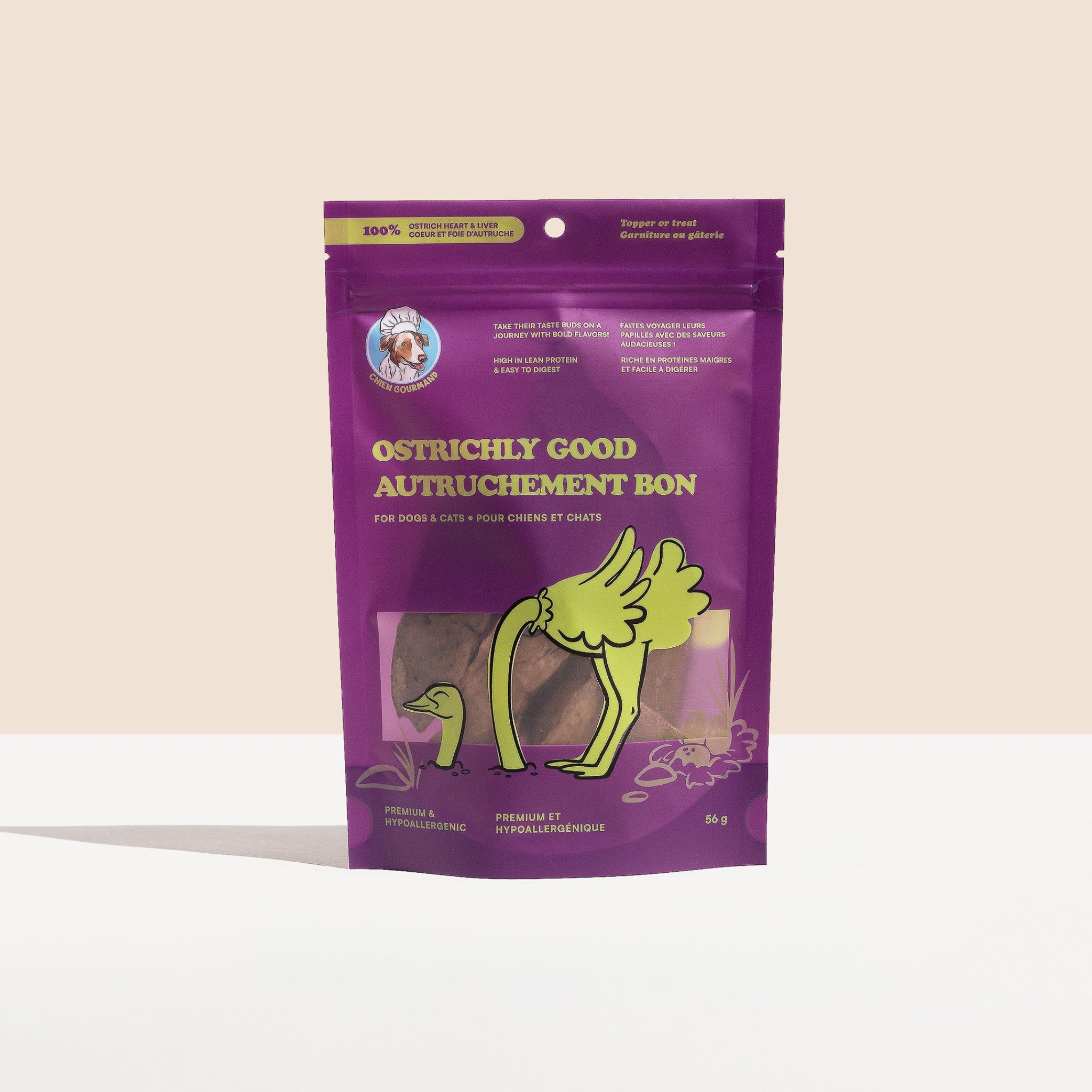 Chien Gourmand freeze dried ostrich dog treats premium hypoallergenic protein