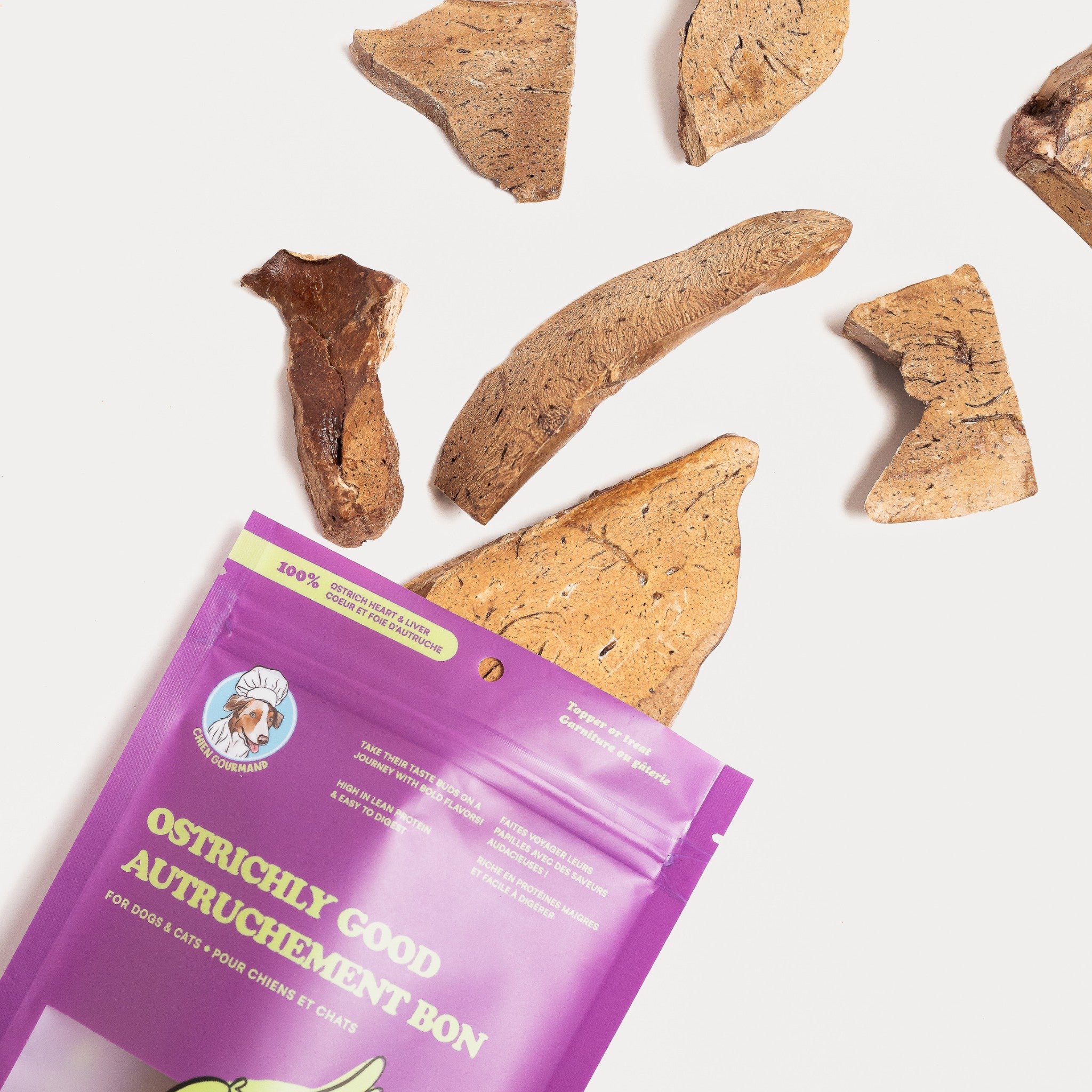 Ostrich freeze dried healthy treats for dogs and cats Chien Gourmand
