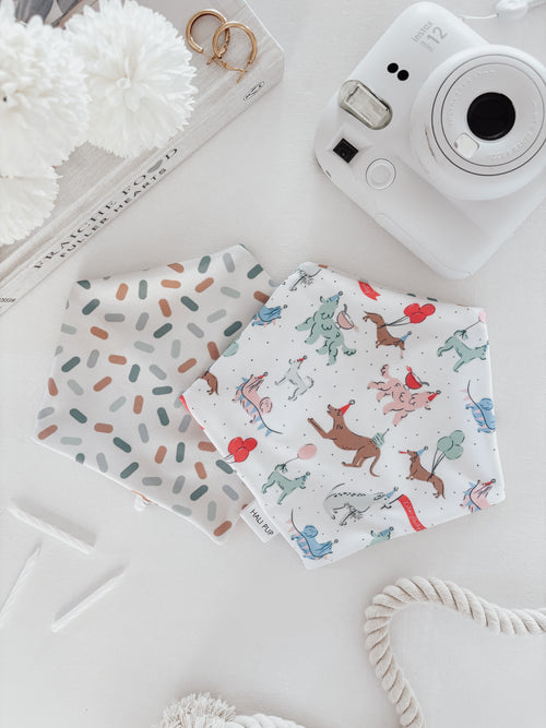 Dog Bandana - Boho Bunnies With Reversible Polkadots
