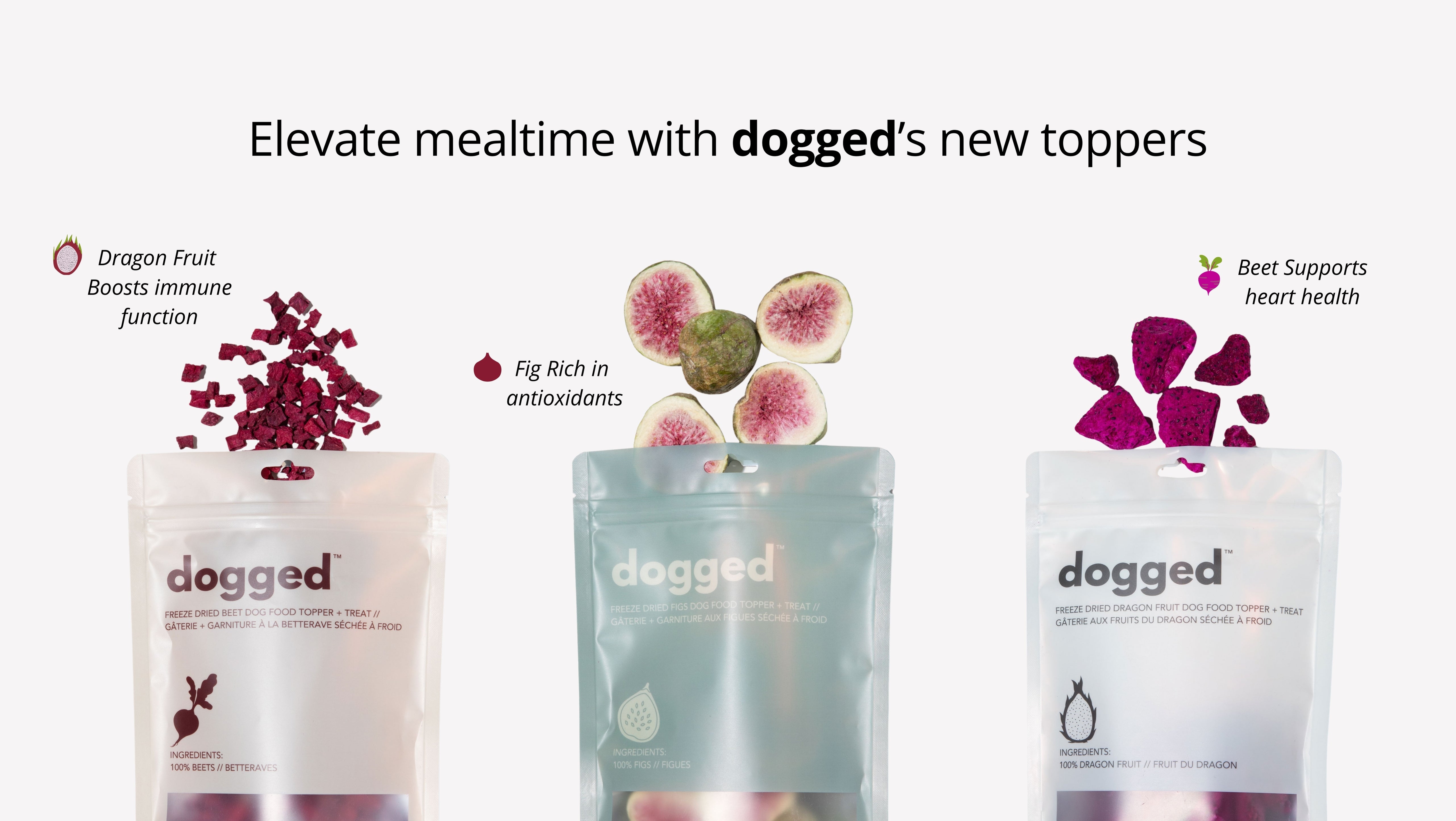 Dogged new freeze-dried toppers for dogs with beet, fig, and dragon fruit to elevate mealtime