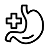 Outline of a stomach with a plus sign, indicating medical or health-related theme.