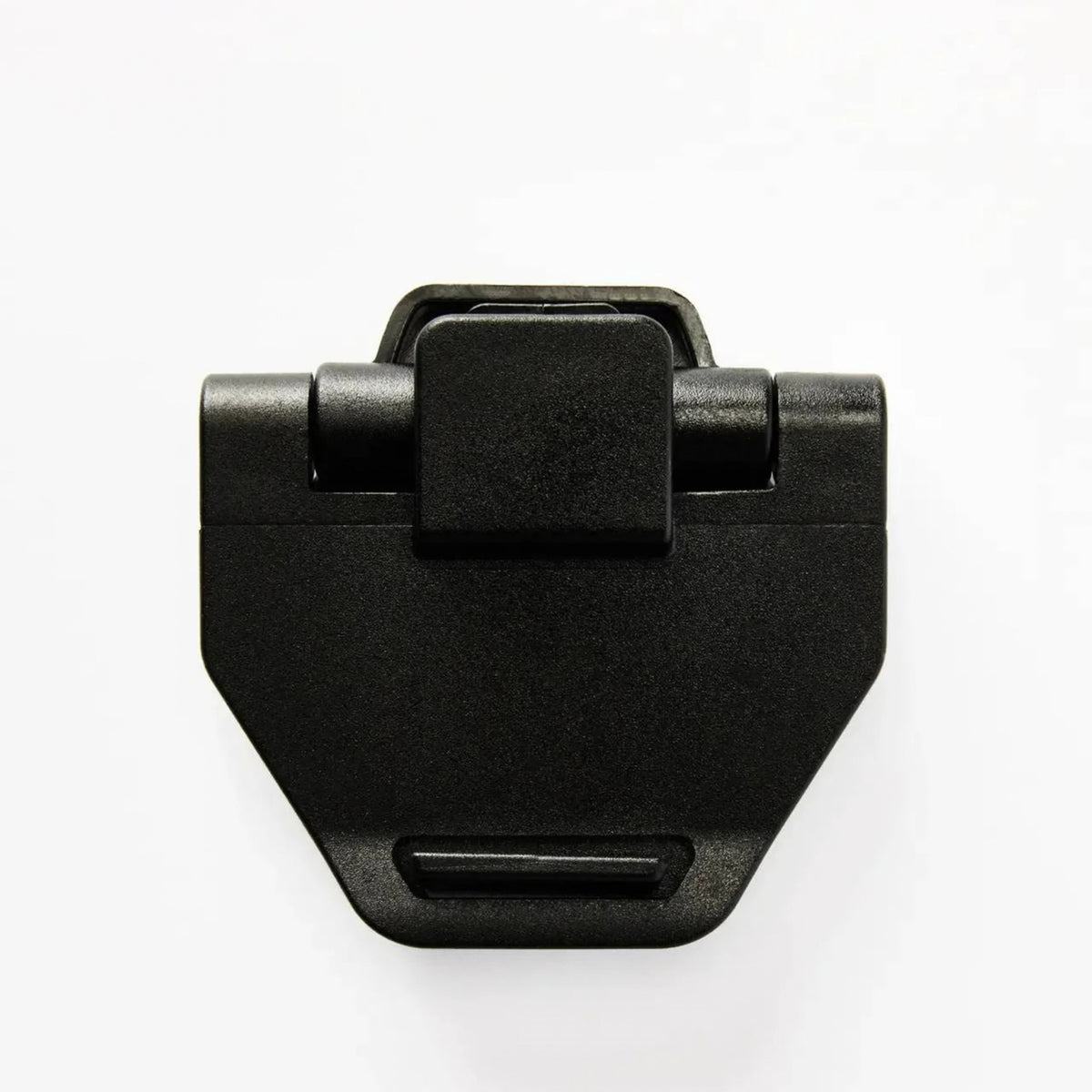 Back view of the black Voilà Pets Adventure Clip for a dog treat pouch, showing the rear clamp and lower slot.