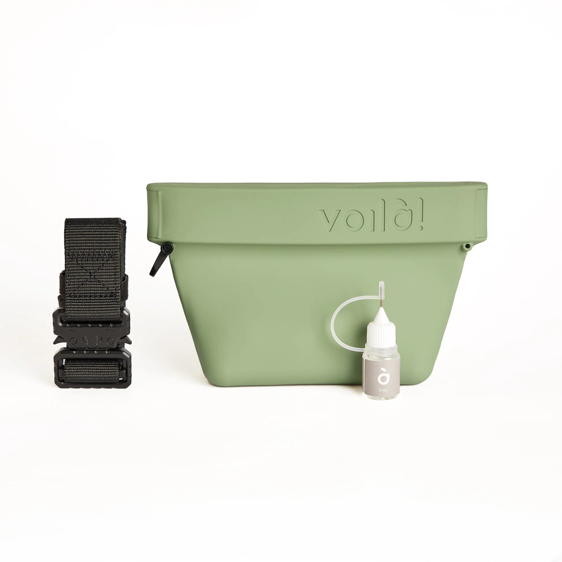 Voila Pets Mini Ultimate Treat Pouch in seafoam with strap and lubricant bottle