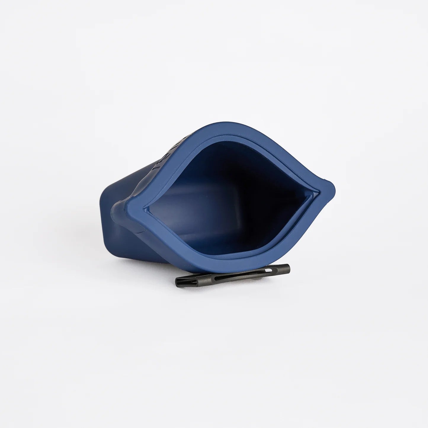 Open Voila Pets Mini Ultimate Treat Pouch in navy showing wide interior