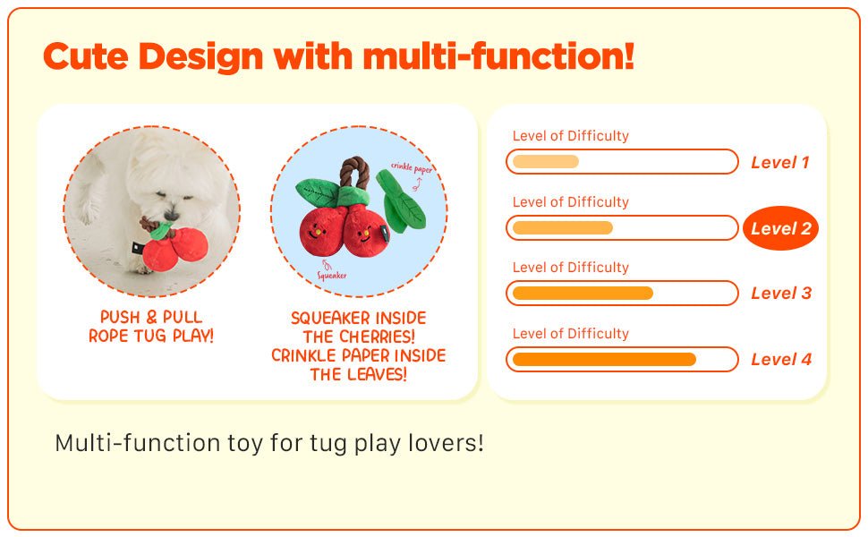 Nosework Dog Toy - Cherry Tug - Bite Me - La Maison Mou